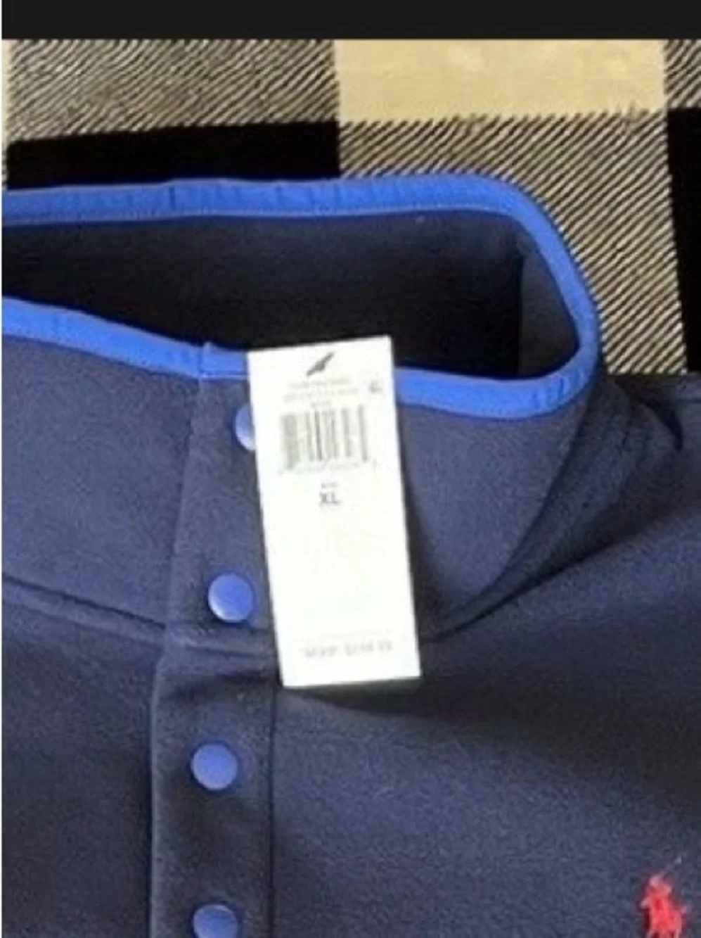 Size XL - Polo Ralph Lauren Quarter Button Navy Blue Fleece Pullover Sweatshirt